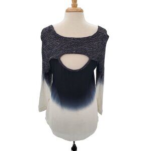 Z By Zobha Womens Multicolor Ombre Top Blouse Shirt XL Long Sleeve Cut Out‎ Back